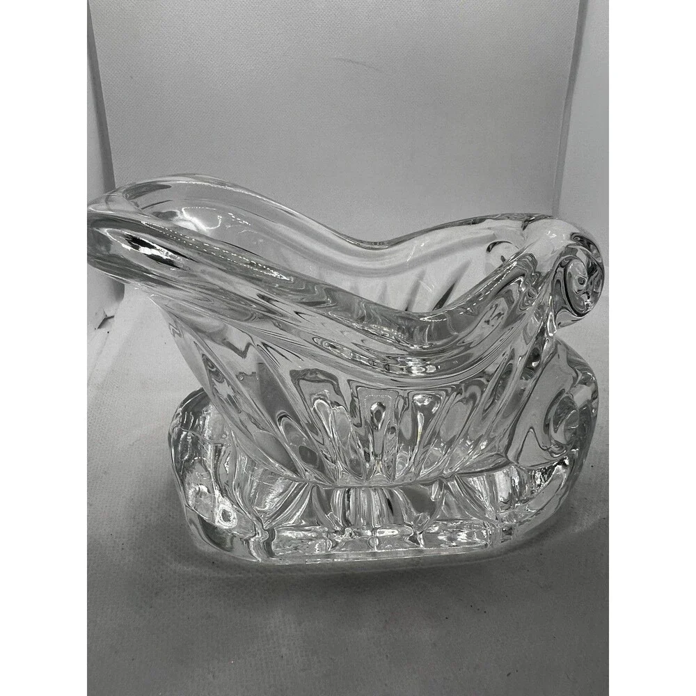 Vintage Lead Crystal Clear Glass Sleigh CandleHolder Candy Dish christmas 3x5